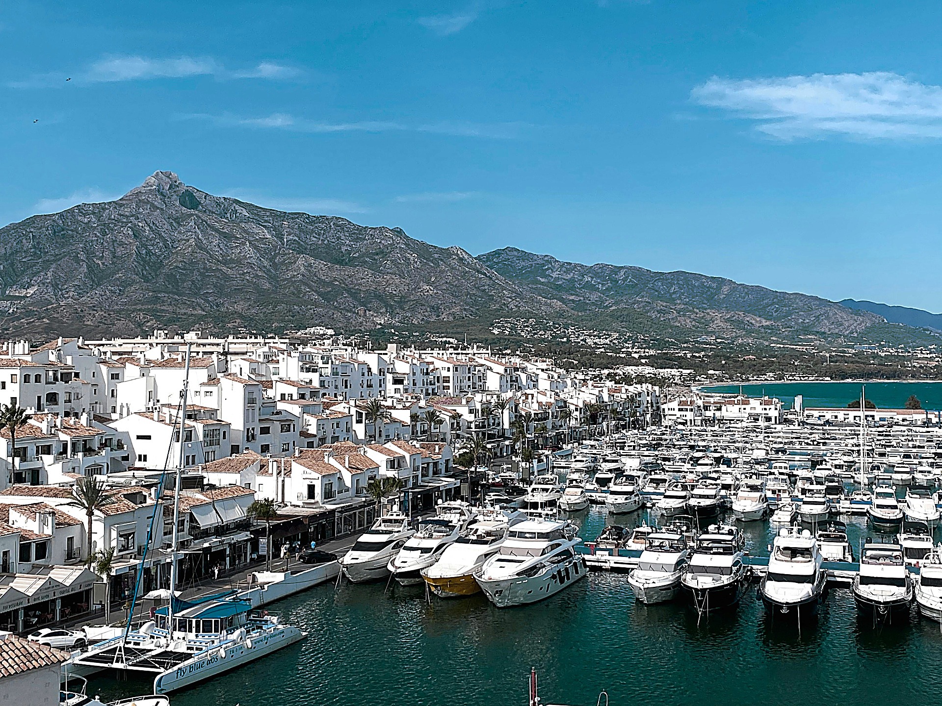 Casco antiguo de Marbella con naranjos y edificios andaluces blancos